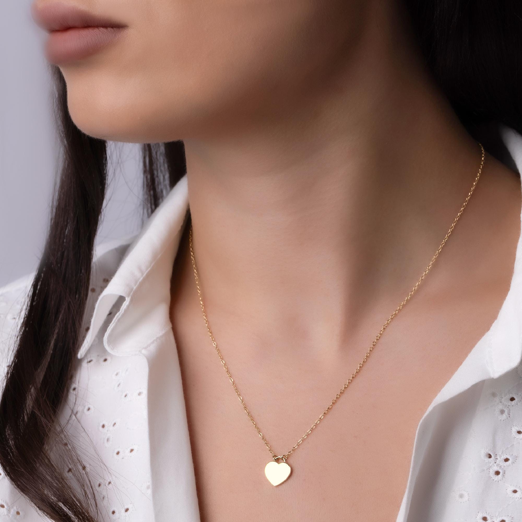 14K Solid Gold Heart Necklace - Real Gold Minimalist Pendant