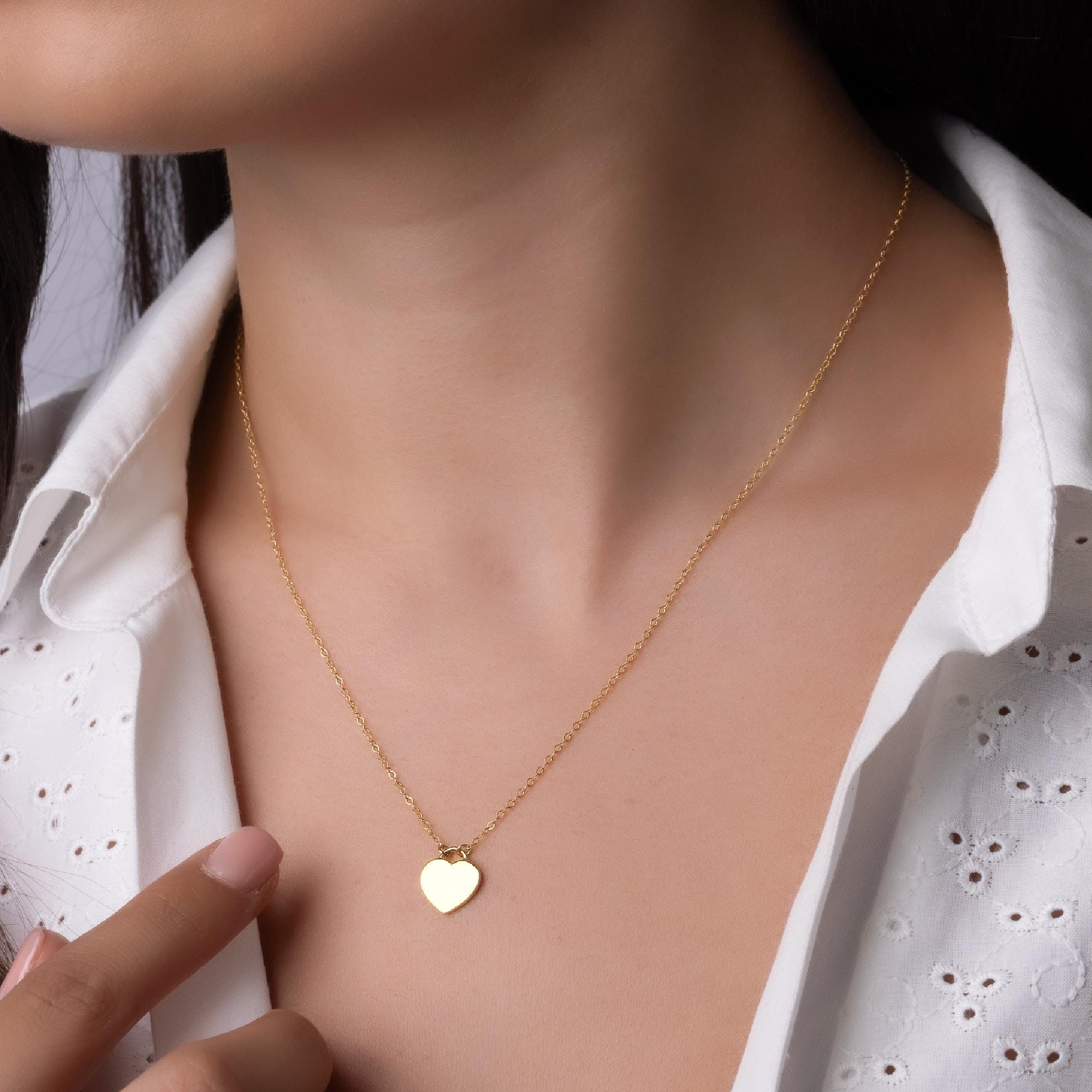 14K Solid Gold Heart Necklace - Real Gold Minimalist Pendant