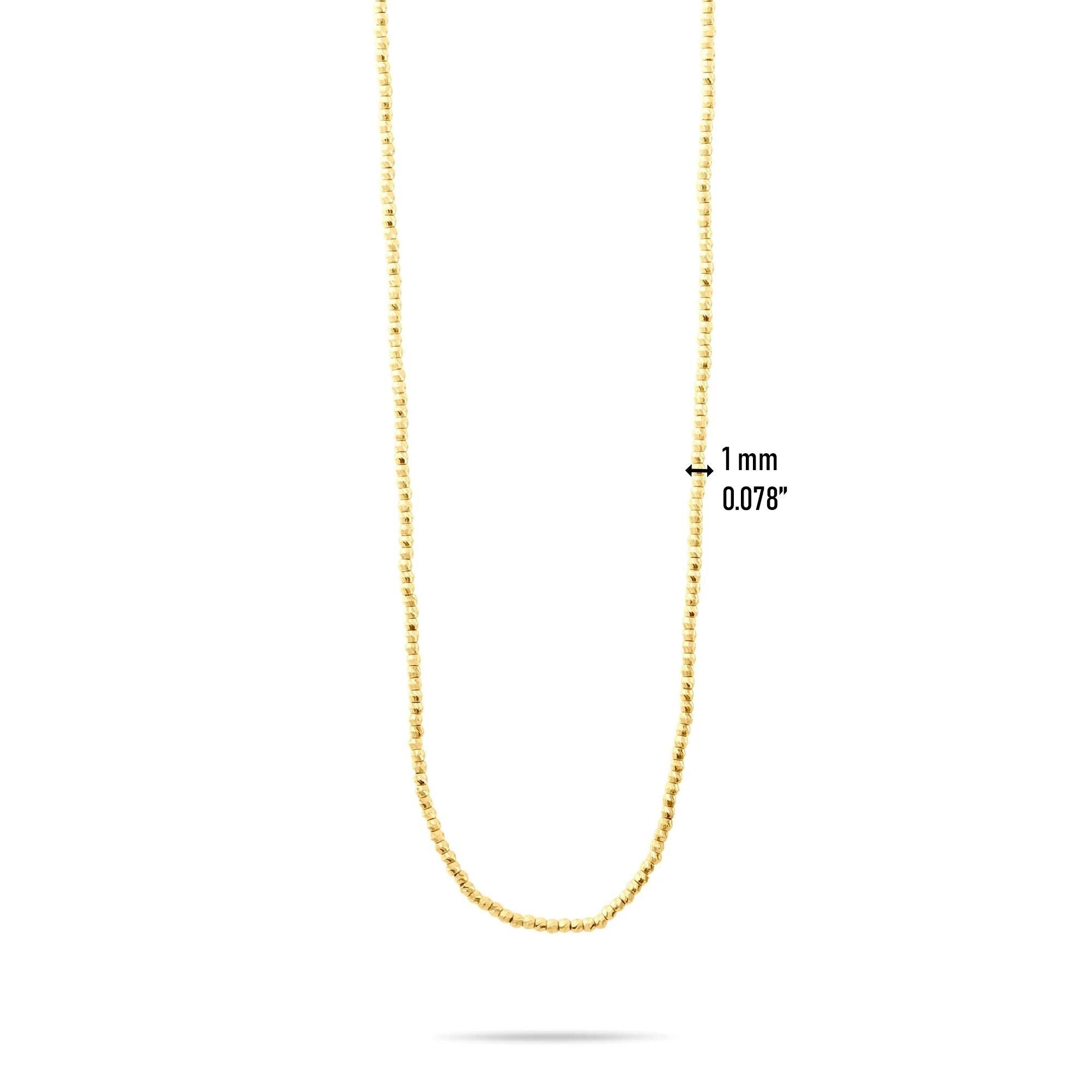 14K Solid Gold Beaded Chain Necklace – Dainty Minimalist Jewelry