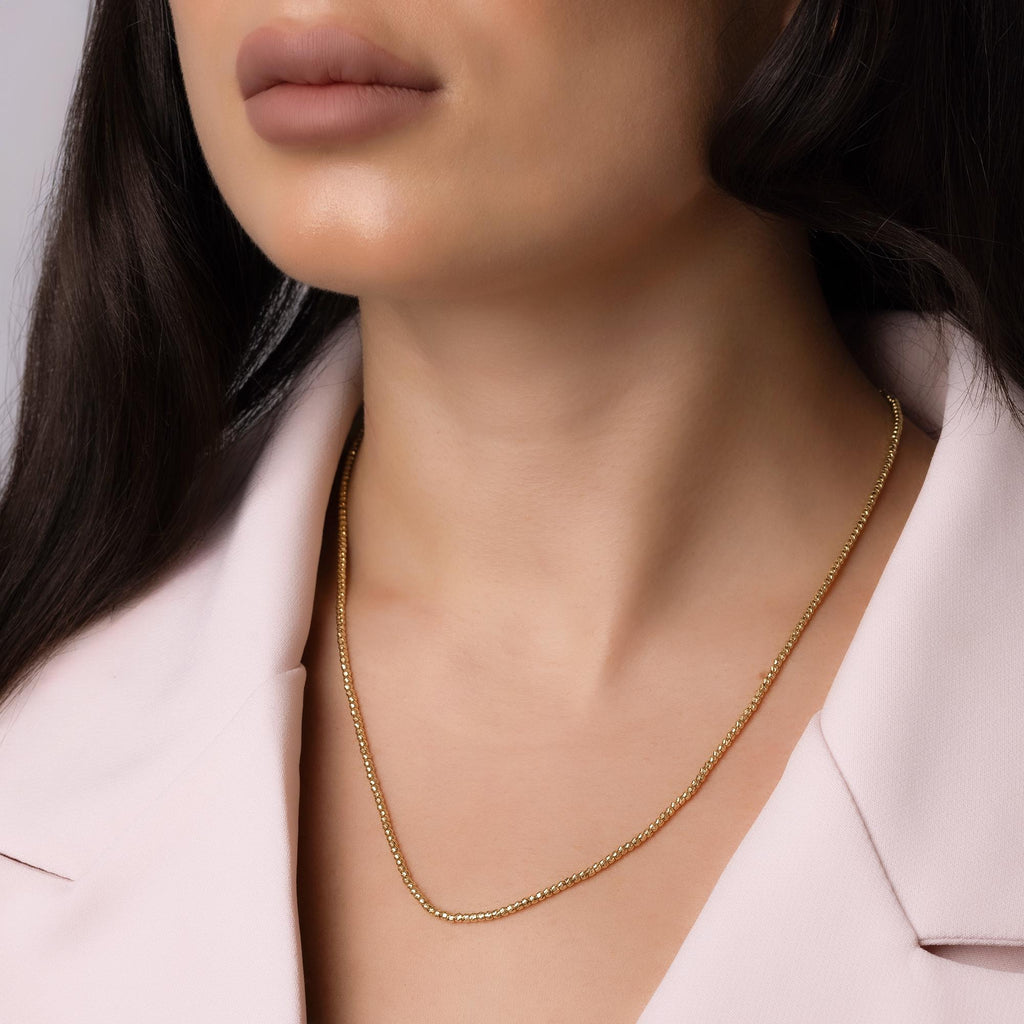 14K Solid Gold Beaded Chain Necklace – Dainty Minimalist Jewelry
