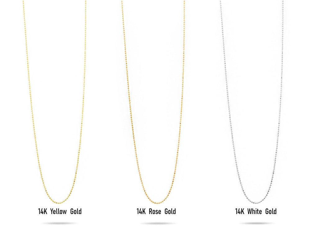 14K Solid Gold Beaded Chain Necklace – 2mm Real Gold Chain