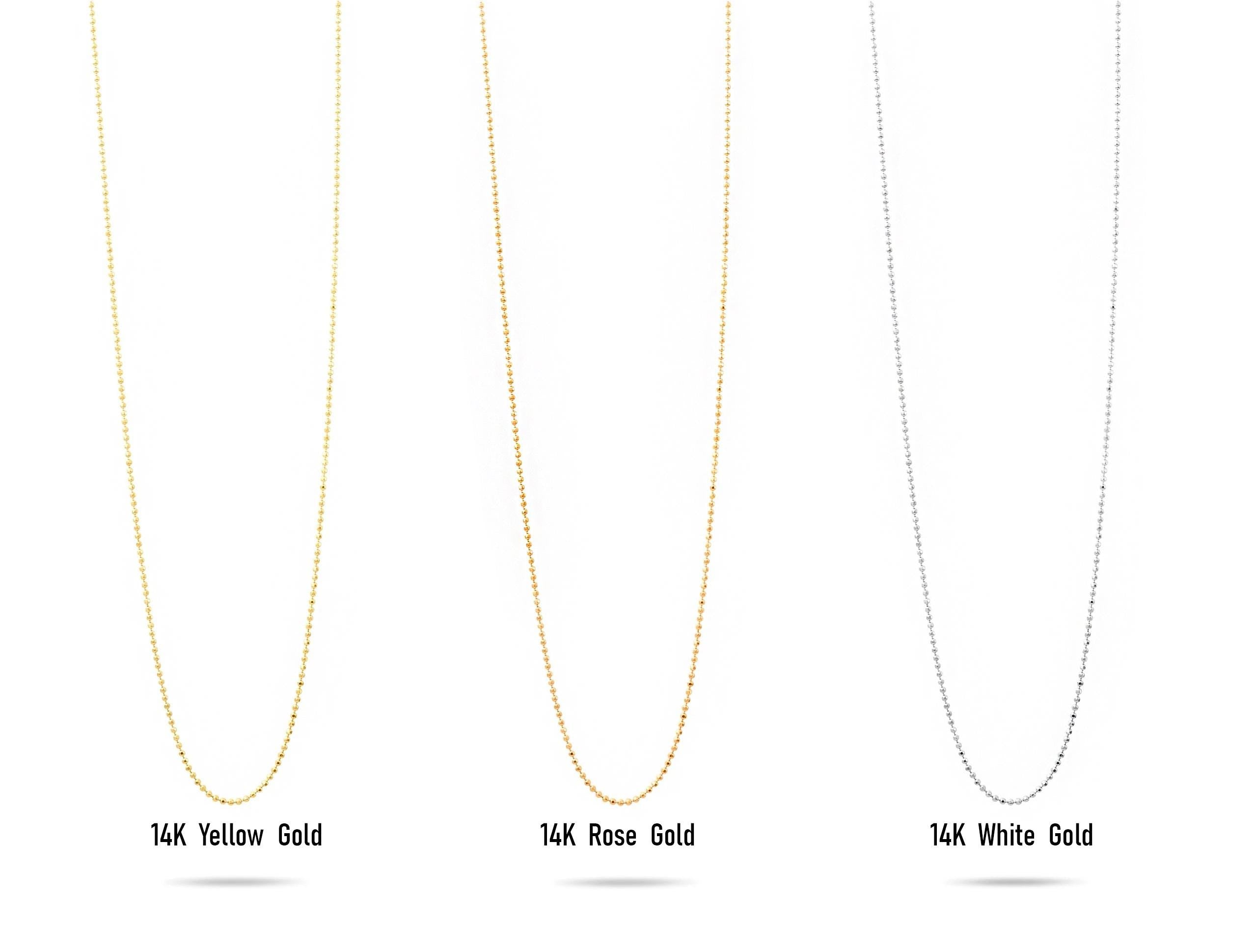 14K Solid Gold Beaded Chain Necklace – 2mm Real Gold Chain
