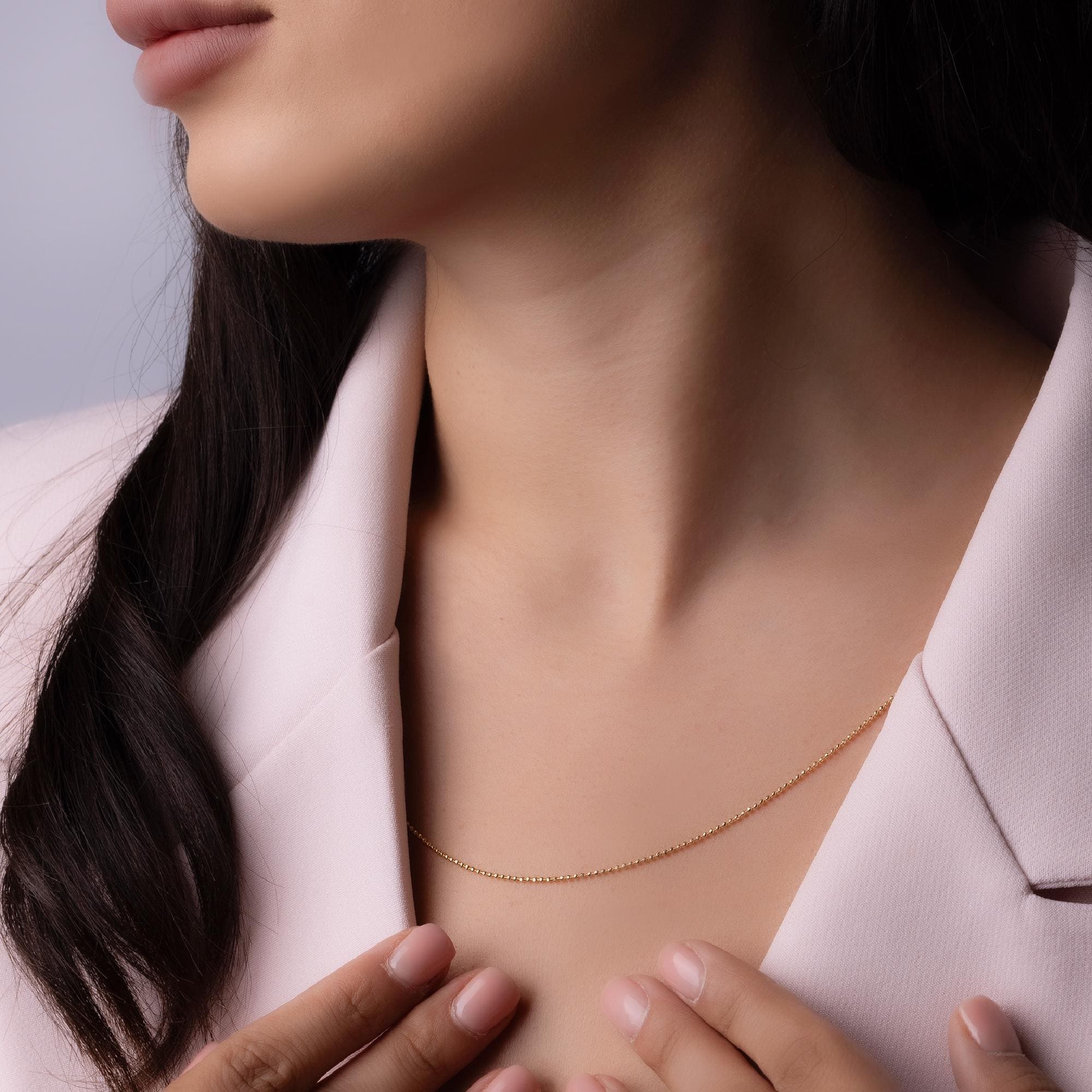 14K Solid Gold Beaded Chain Necklace – 2mm Real Gold Chain