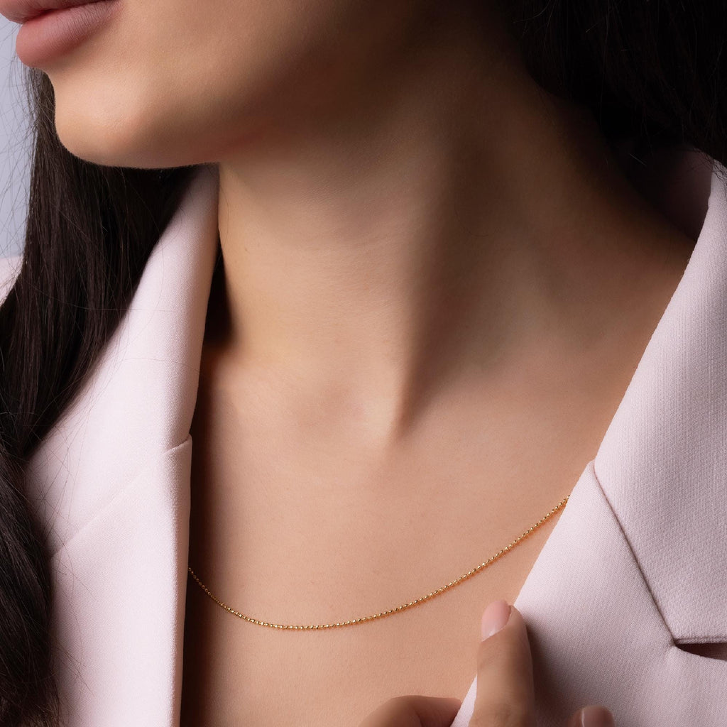 14K Solid Gold Beaded Chain Necklace – 2mm Real Gold Chain