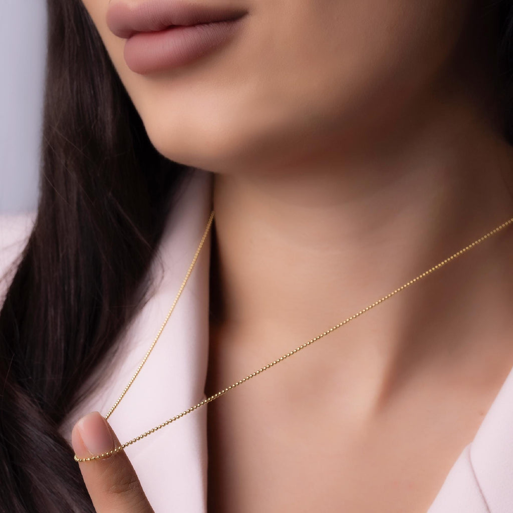 14K Solid Gold Beaded Chain Necklace – 2mm Real Gold Chain