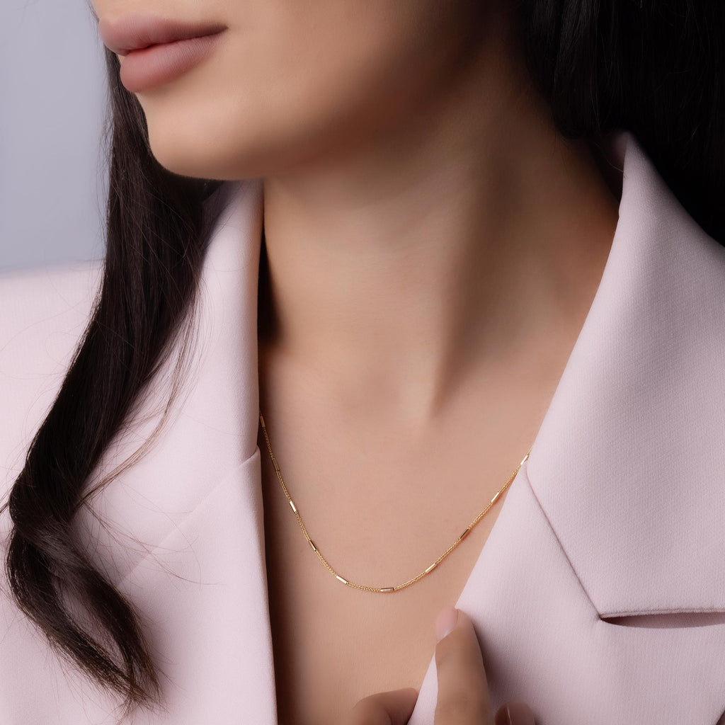 14K Solid Gold Bar Link Chain Necklace – Dainty Minimalist Jewelry