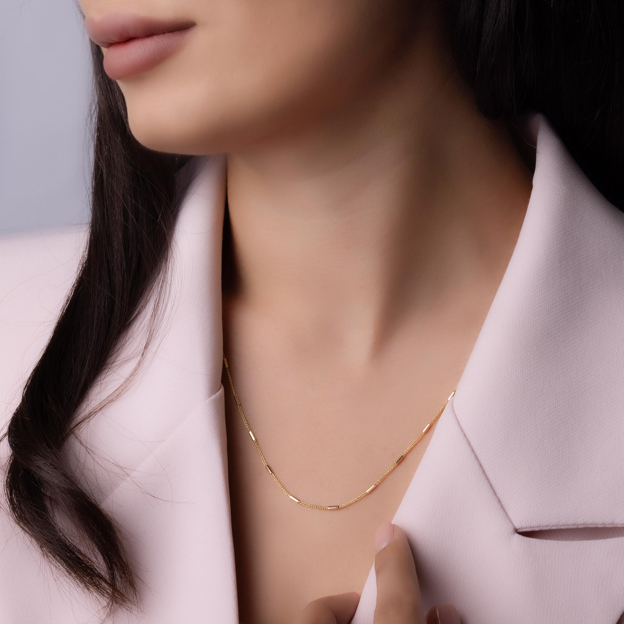 14K Solid Gold Bar Link Chain Necklace – Dainty Minimalist Jewelry