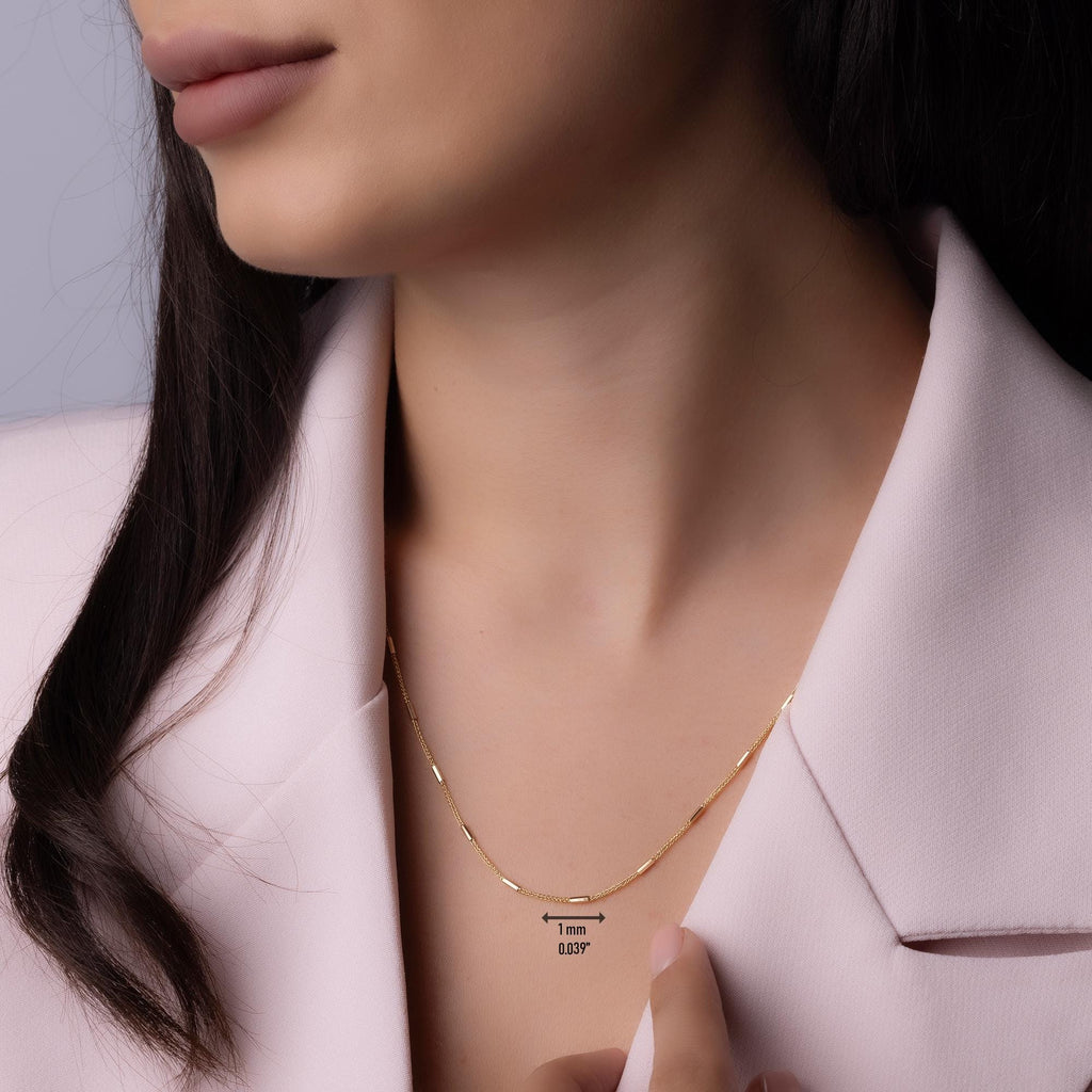 14K Solid Gold Bar Link Chain Necklace – Dainty Minimalist Jewelry
