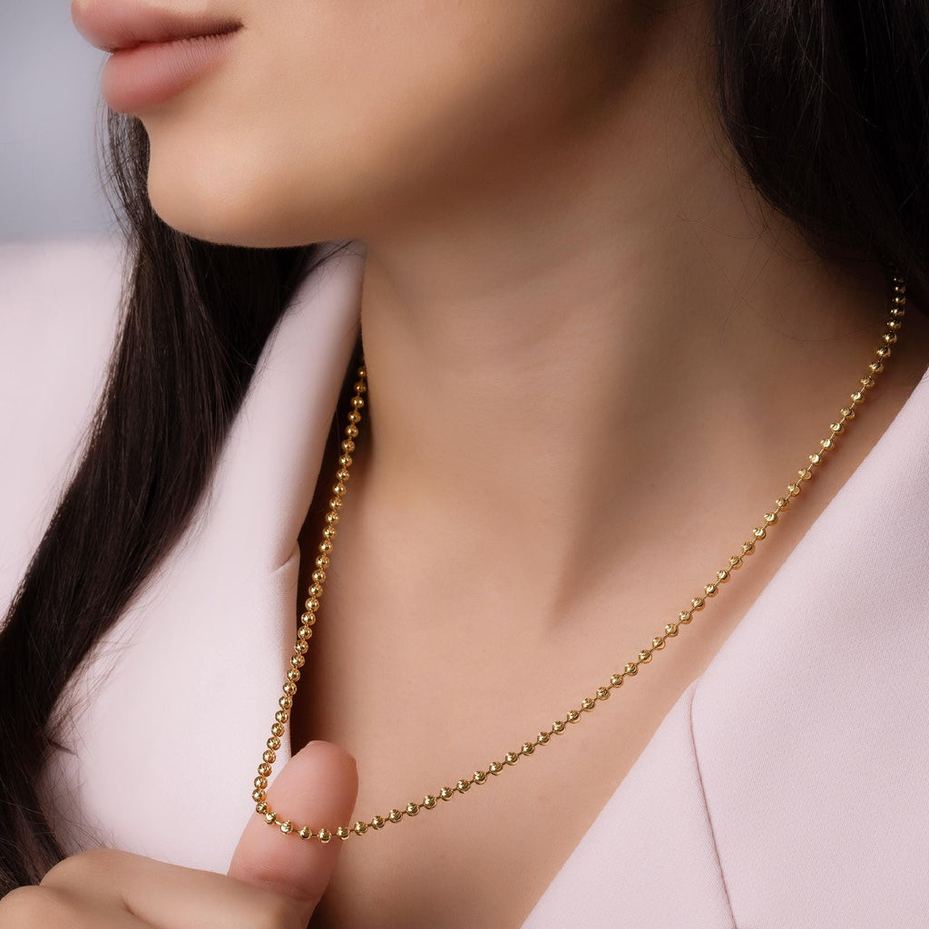 14K Solid Gold Beaded Box Chain Necklace – Bold Minimalist Jewelry