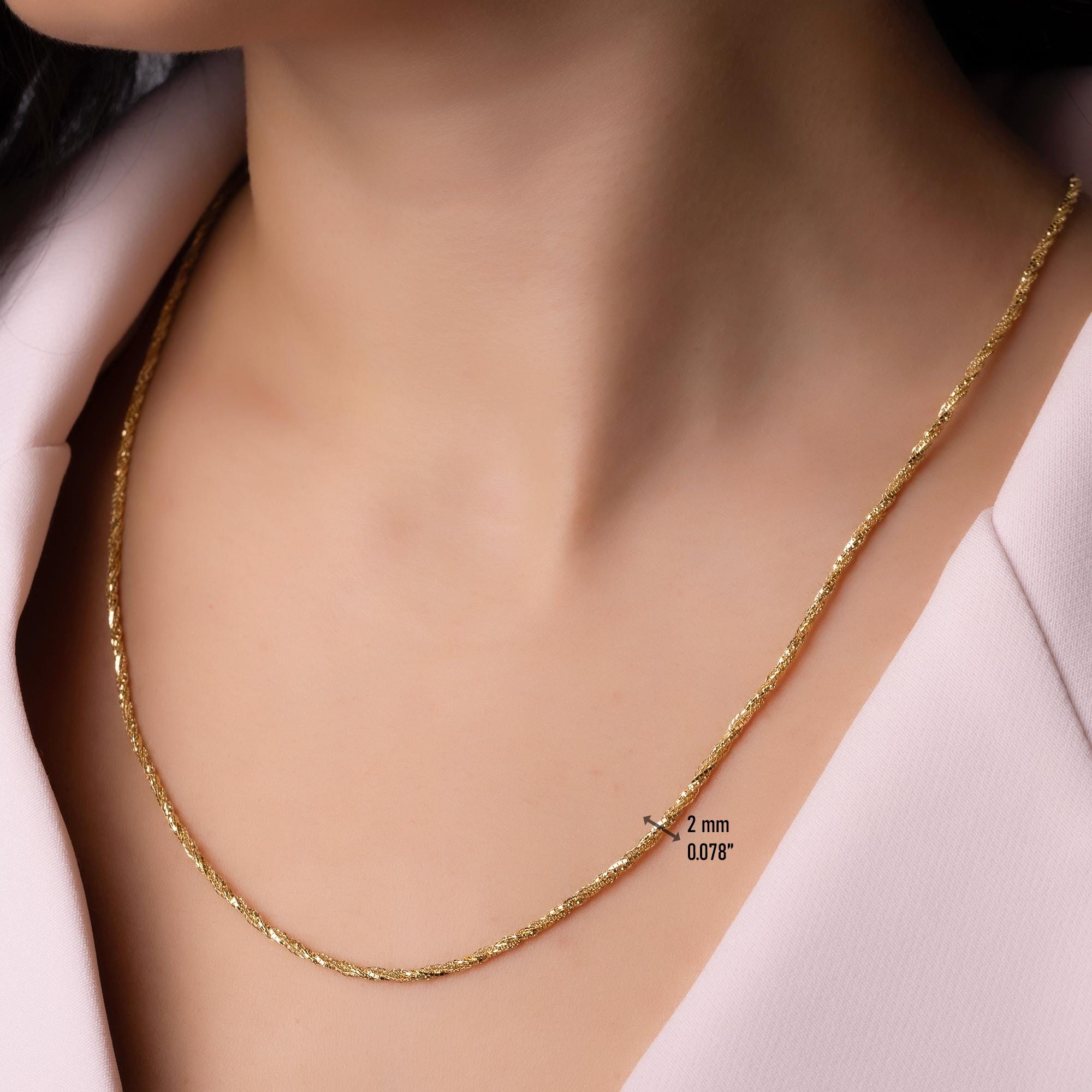 14K Solid Gold Twisted Rope Chain Necklace – Elegant Textured Jewelry