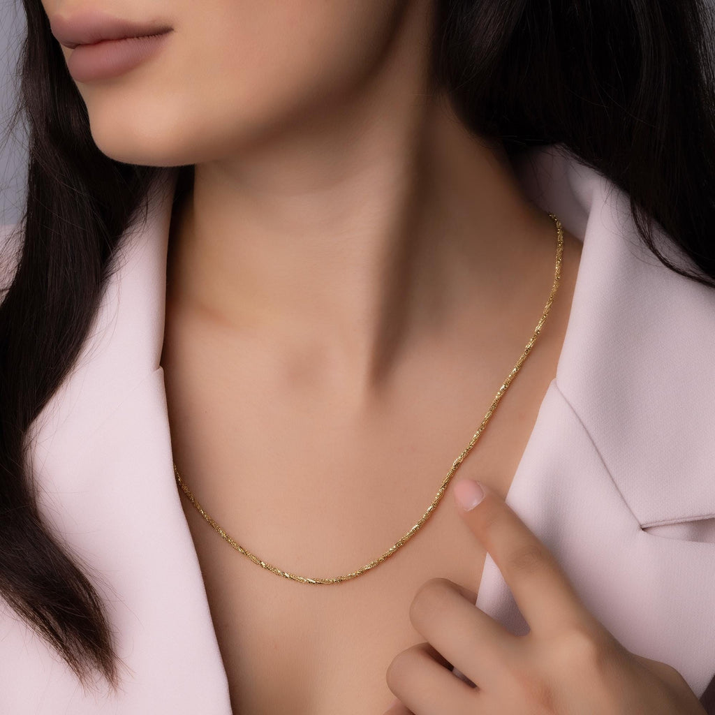 14K Solid Gold Twisted Rope Chain Necklace – Elegant Textured Jewelry