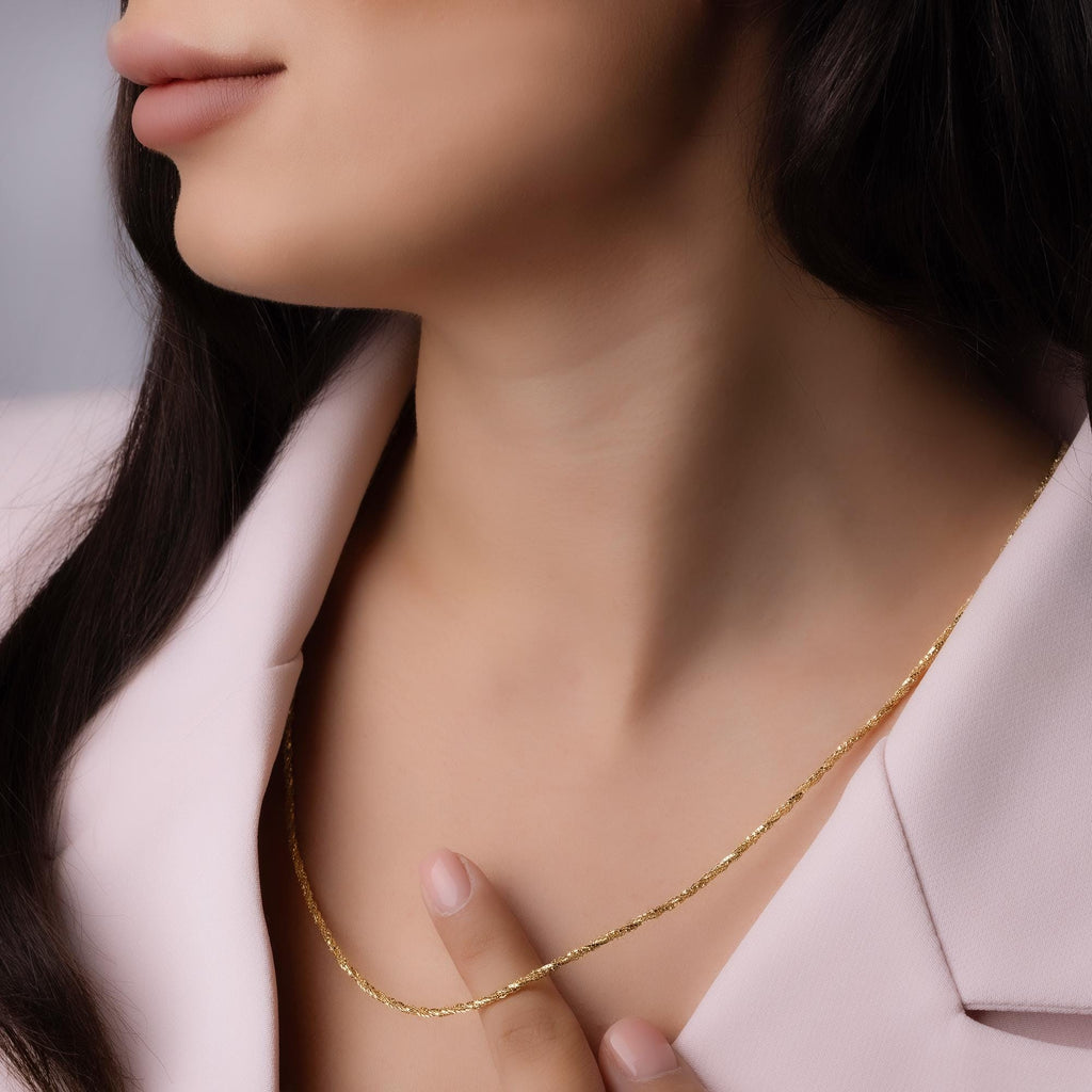 14K Solid Gold Twisted Rope Chain Necklace – Elegant Textured Jewelry