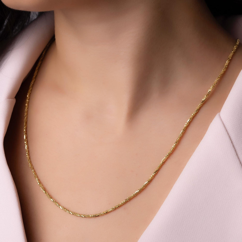 14K Solid Gold Twisted Rope Chain Necklace – Elegant Textured Jewelry