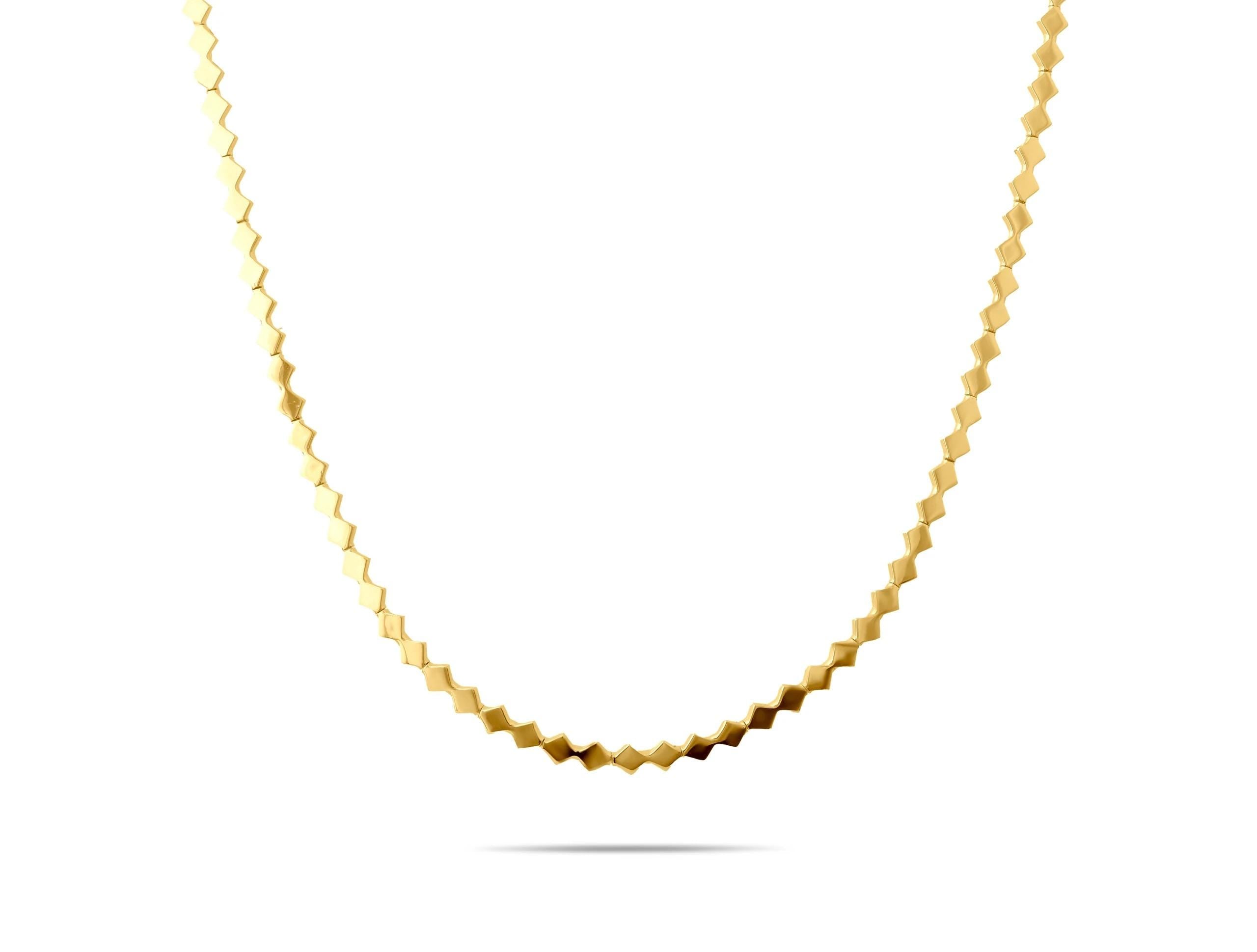 14K Solid Gold Geometric Necklace - Modern Square Link Chain