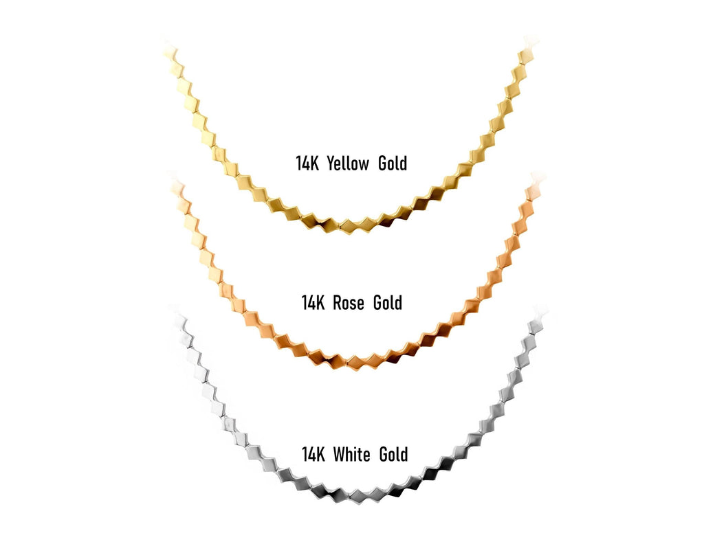 14K Solid Gold Geometric Necklace - Modern Square Link Chain