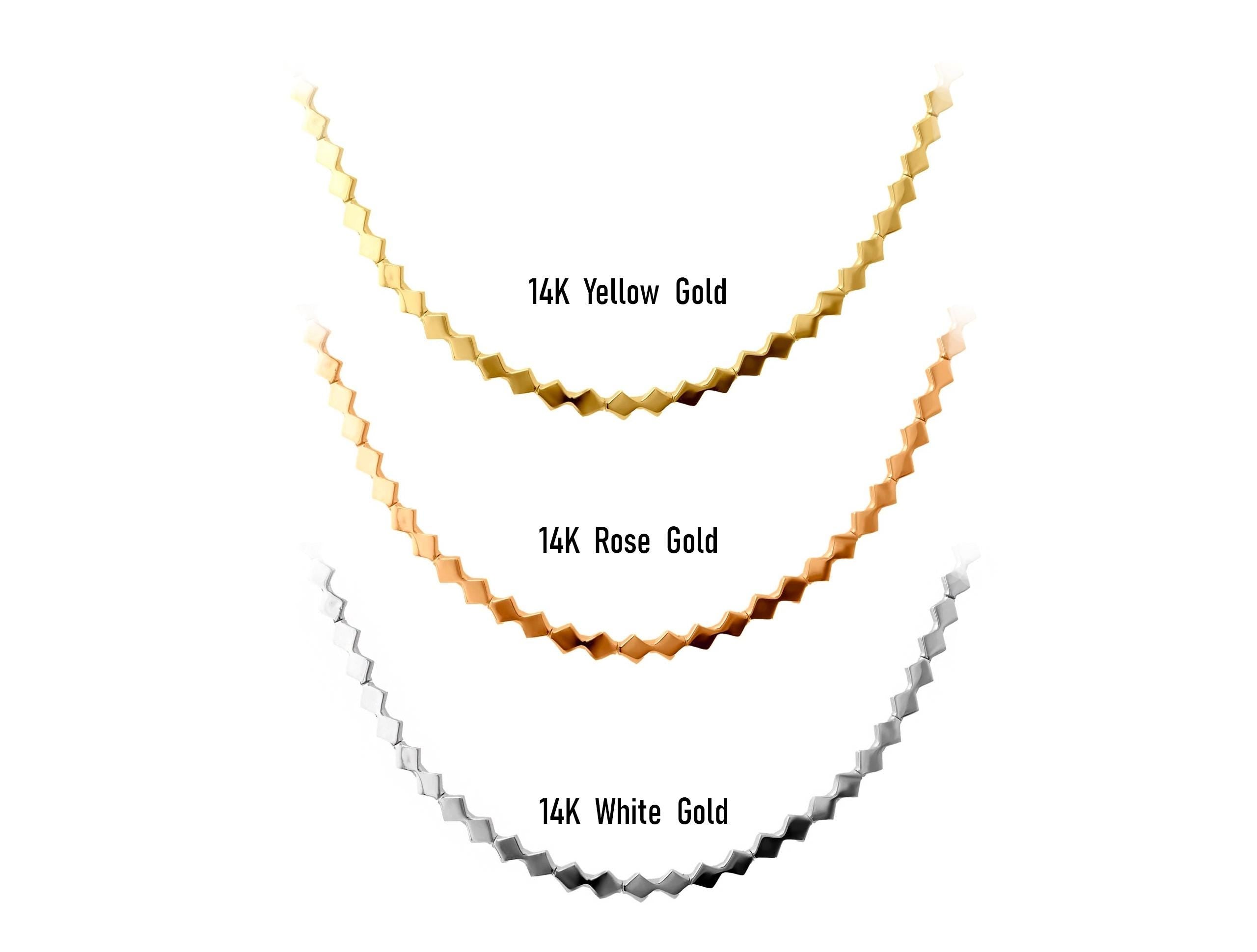 14K Solid Gold Geometric Necklace - Modern Square Link Chain