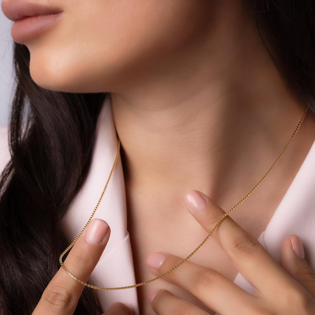 14K Solid Gold Snake Chain Necklace – Dainty Long Chain Layering Necklace