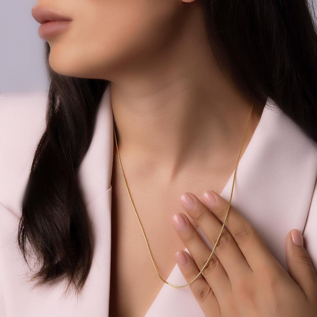 14K Solid Gold Snake Chain Necklace – Dainty Long Chain Layering Necklace