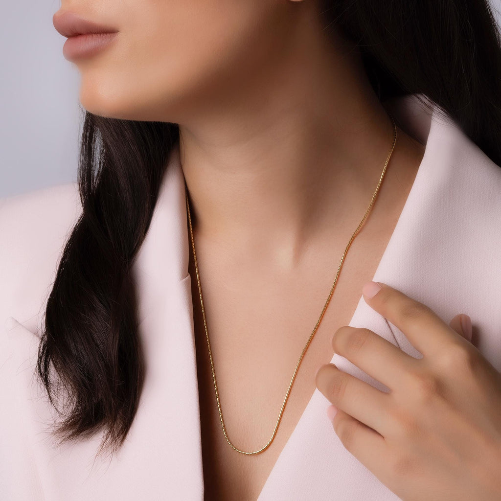 14K Solid Gold Snake Chain Necklace – Dainty Long Chain Layering Necklace