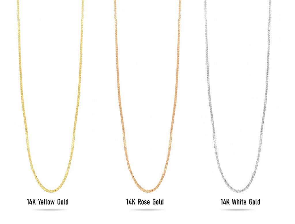 14K Solid Gold Herringbone Chain Necklace - Real Gold Flat Snake Chain