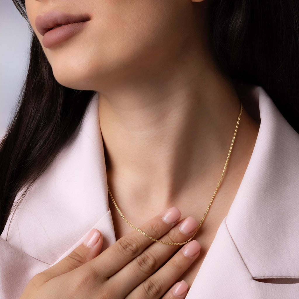 14K Solid Gold Herringbone Chain Necklace - Real Gold Flat Snake Chain