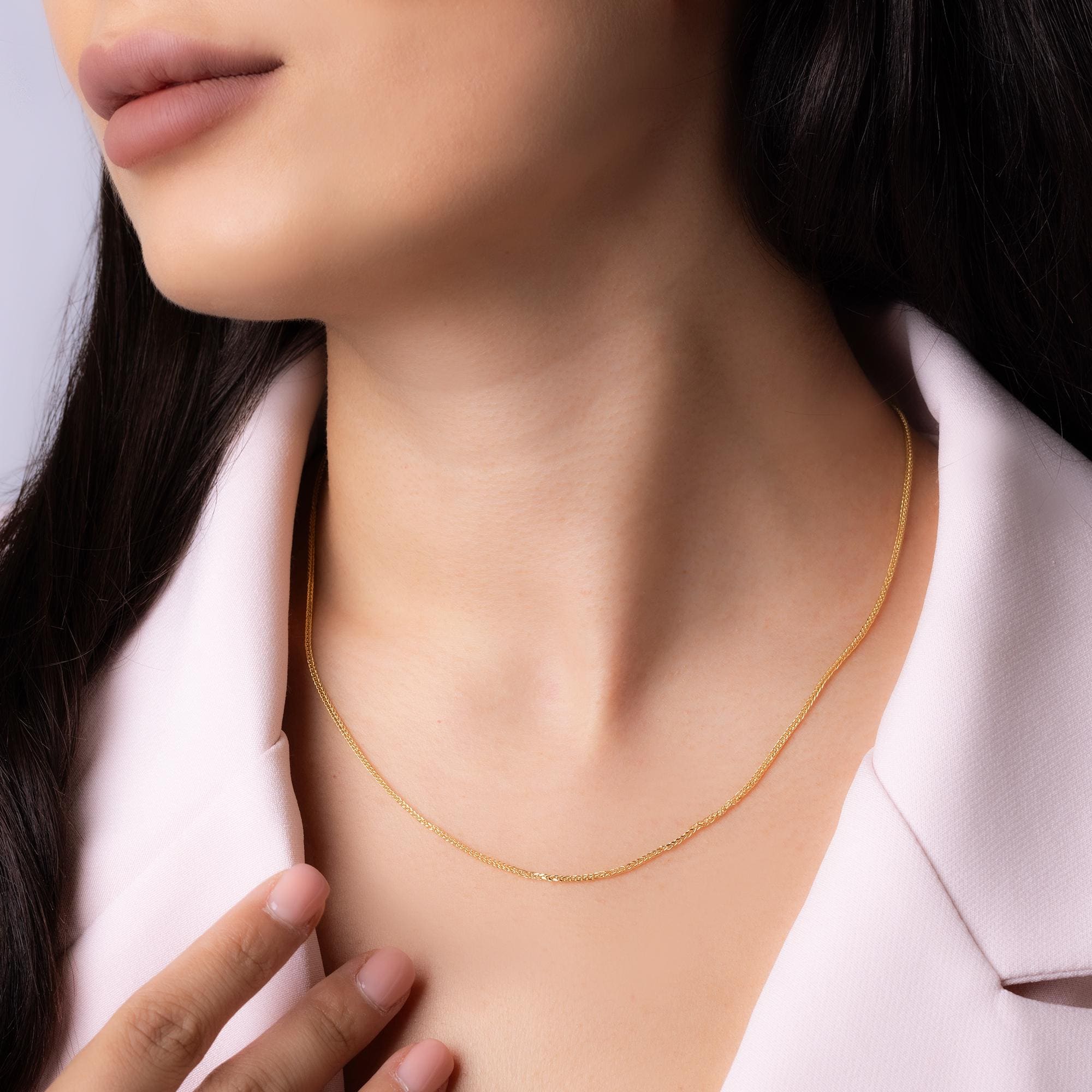 14K Solid Gold Herringbone Chain Necklace - Real Gold Flat Snake Chain