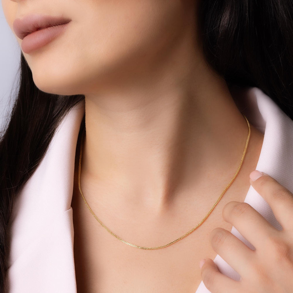 14K Solid Gold Herringbone Chain Necklace - Real Gold Flat Snake Chain