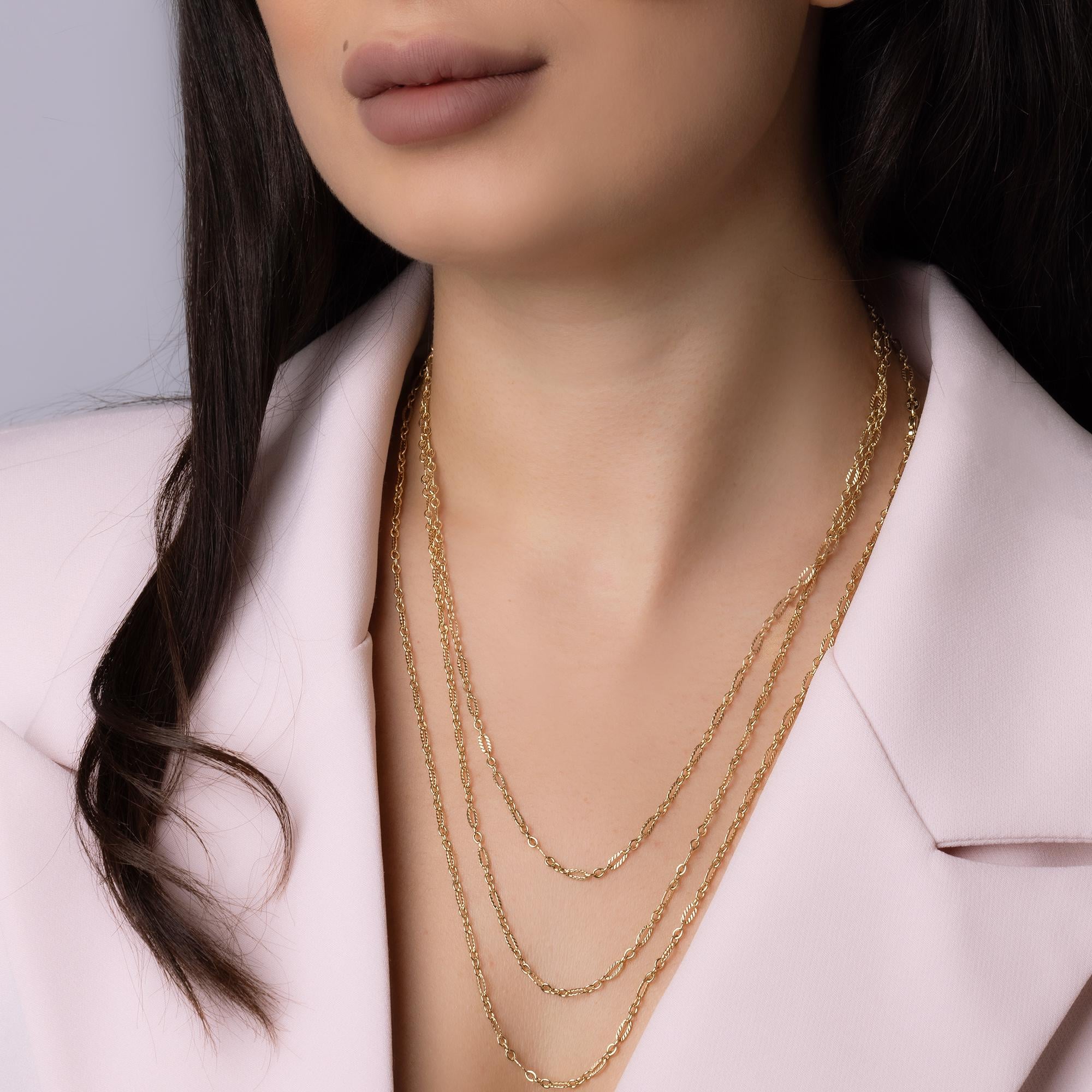 14K Solid Gold Layered Figaro Chain Necklace – Triple Strand Real Gold Jewelry