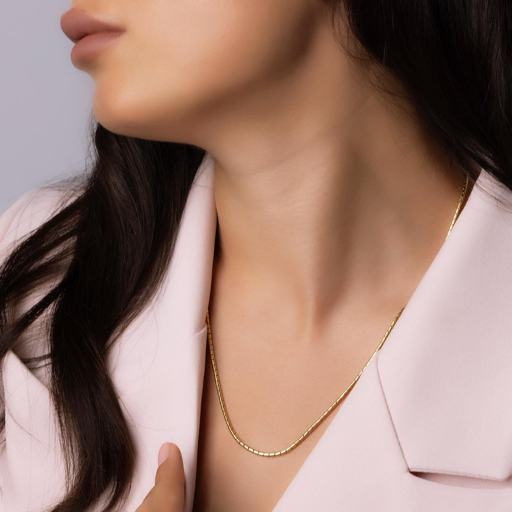 14K Solid Gold Flat Chain Necklace - Minimalist Gold Chain