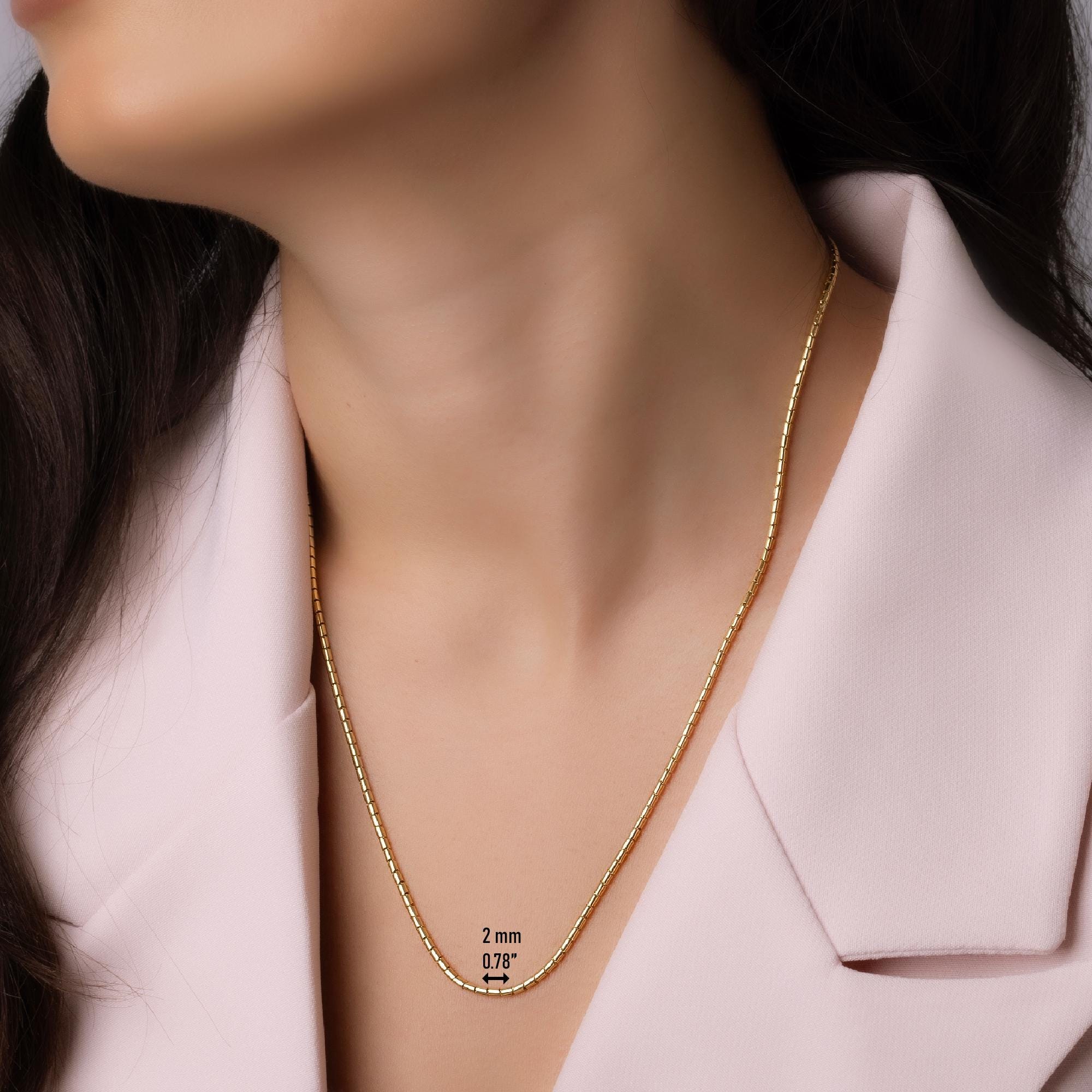 14K Solid Gold Flat Chain Necklace - Minimalist Gold Chain