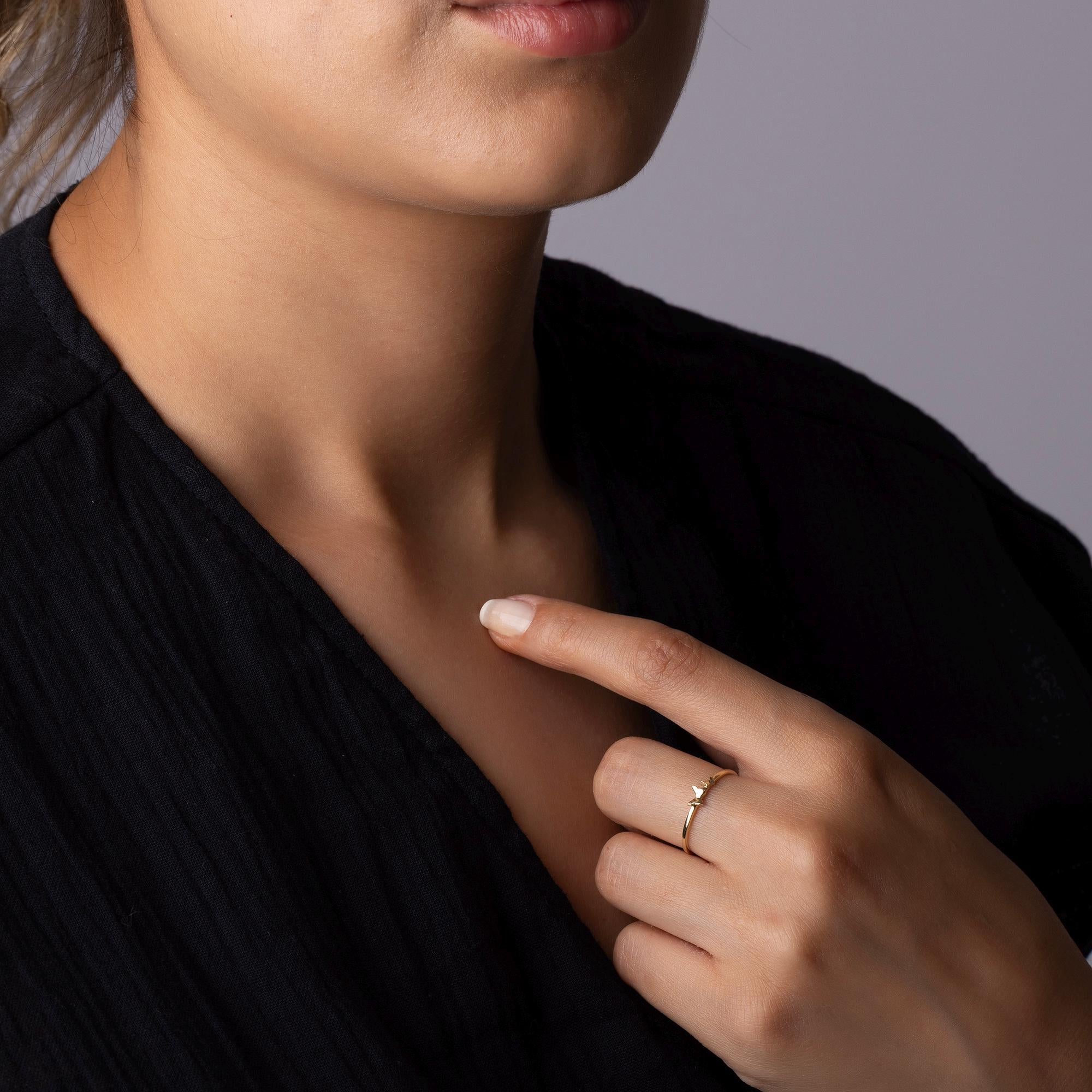 14K Solid Gold Dainty Ring – Minimalist Bird Design