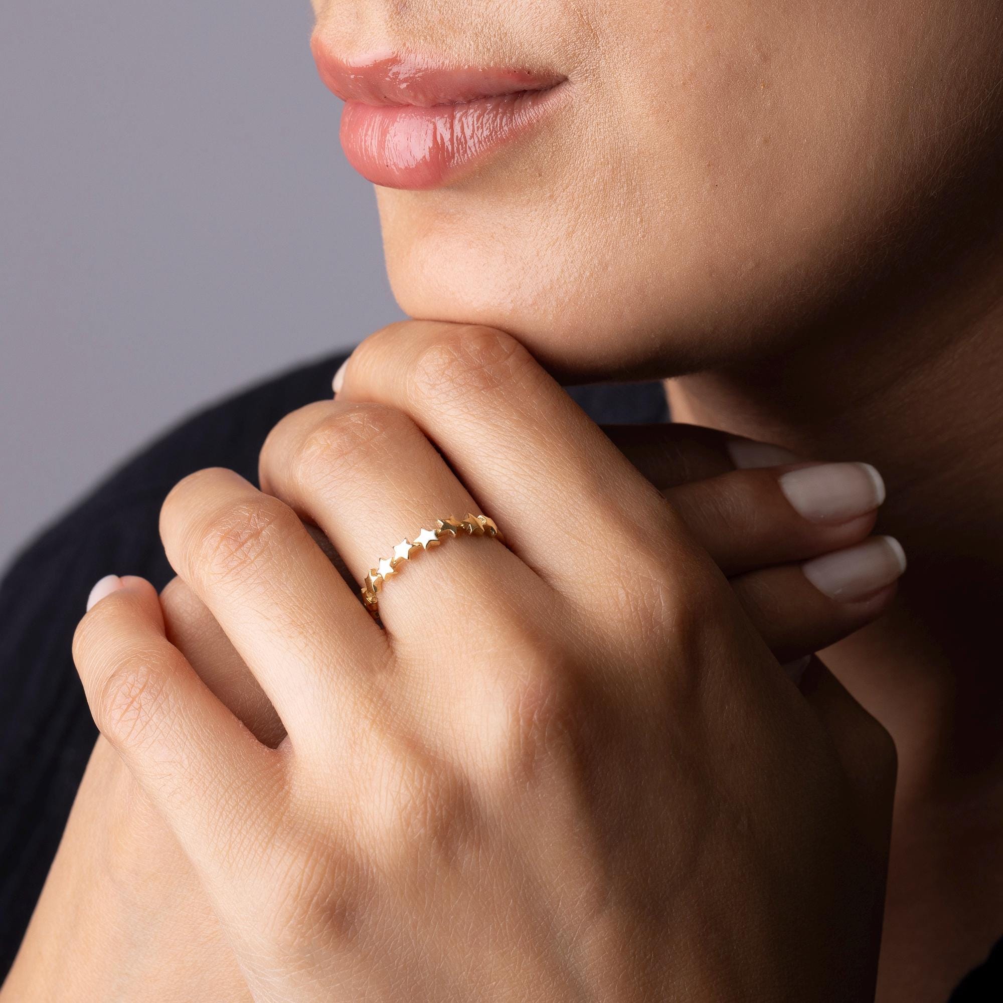 14K Solid Gold Star Ring – Dainty Celestial Band