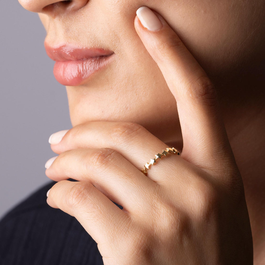 14K Solid Gold Star Ring – Dainty Celestial Band