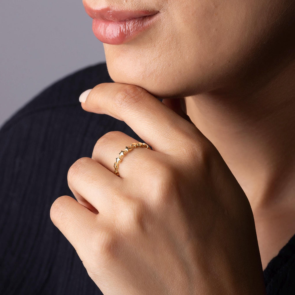 14K Solid Gold Star Ring – Dainty Celestial Band