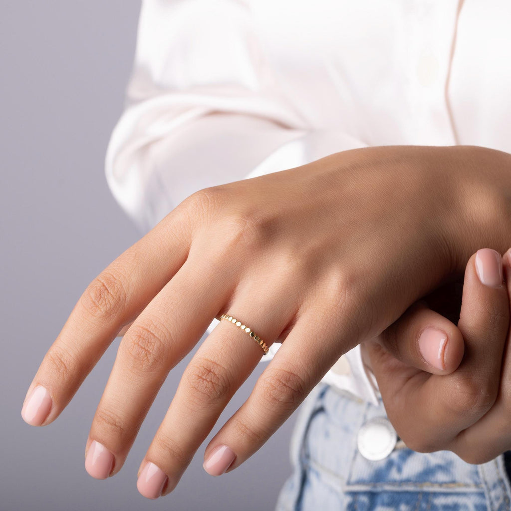 Hammered Gold Ring – 14K Solid Gold Dainty Textured Band