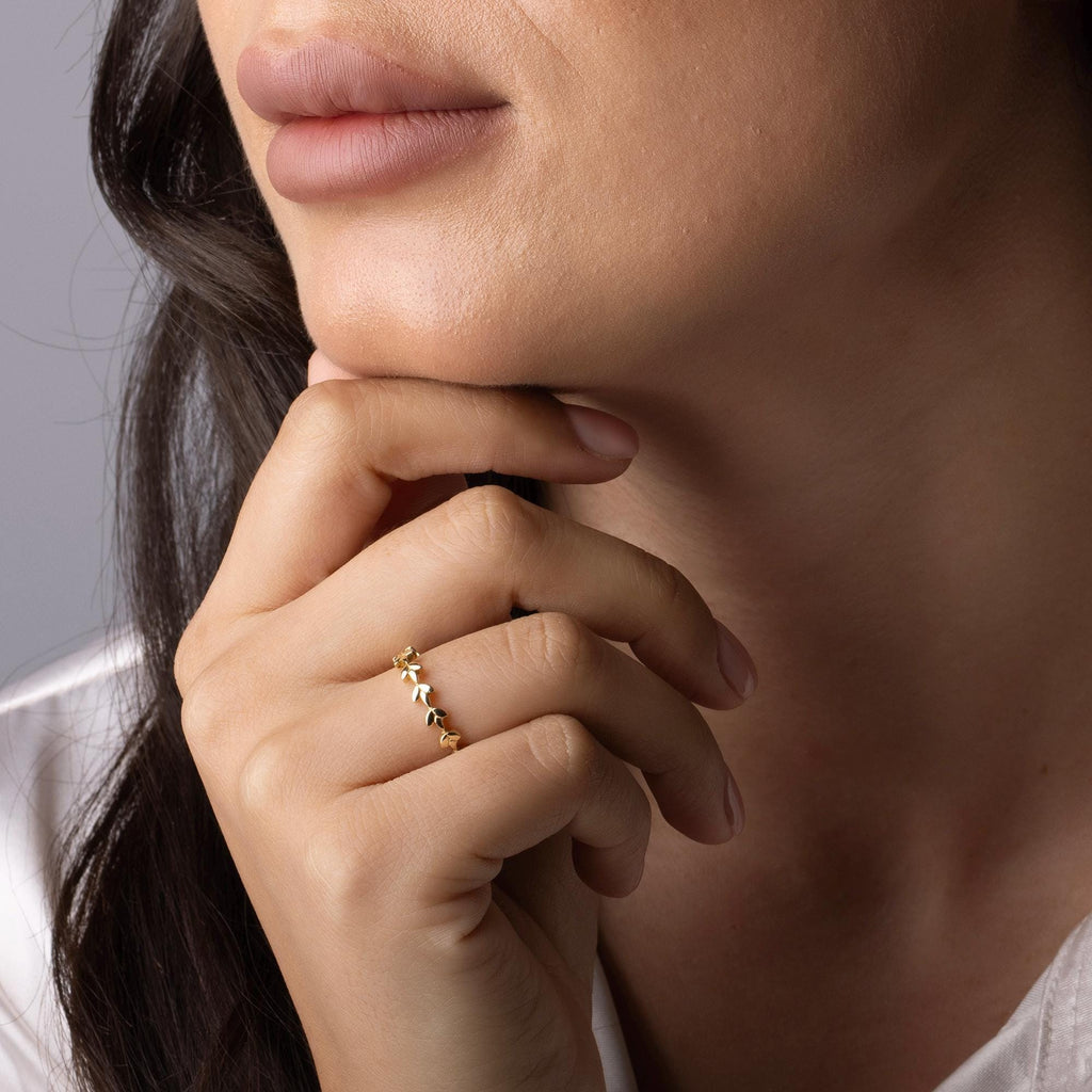 14K Solid Gold Leaf Ring – Dainty Nature Inspired Band