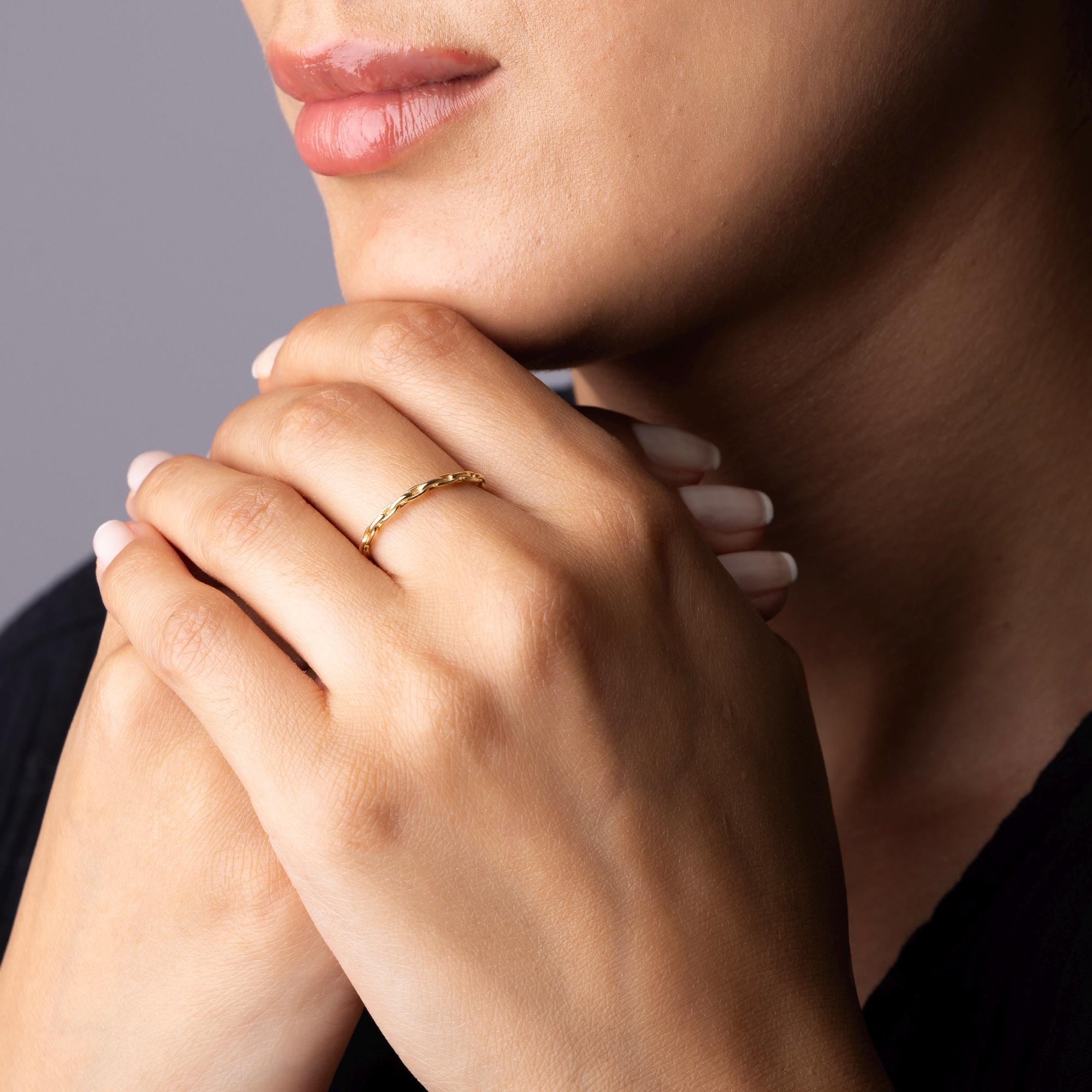 14K Solid Gold Chain Ring –  Minimalist Everyday Stacking Jewelry