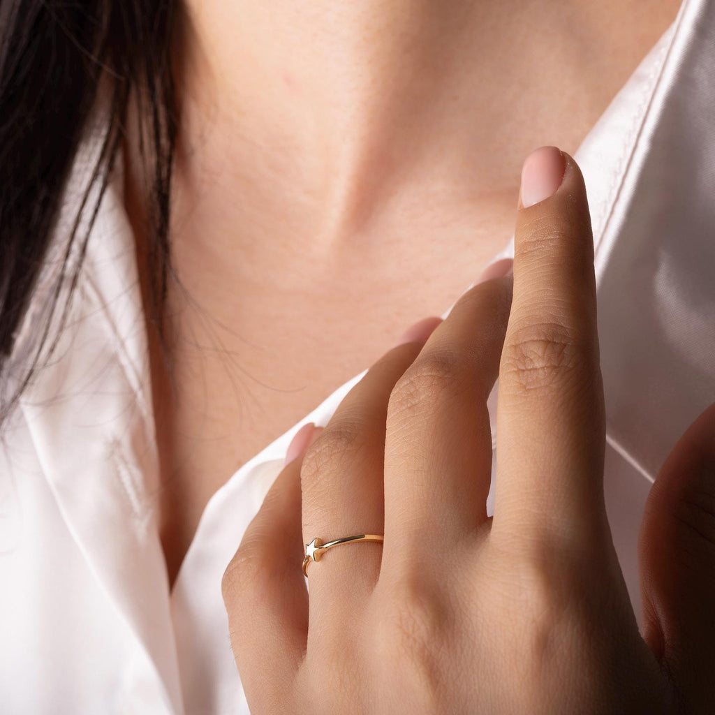 14K Solid Gold Star Ring – Dainty Celestial Band