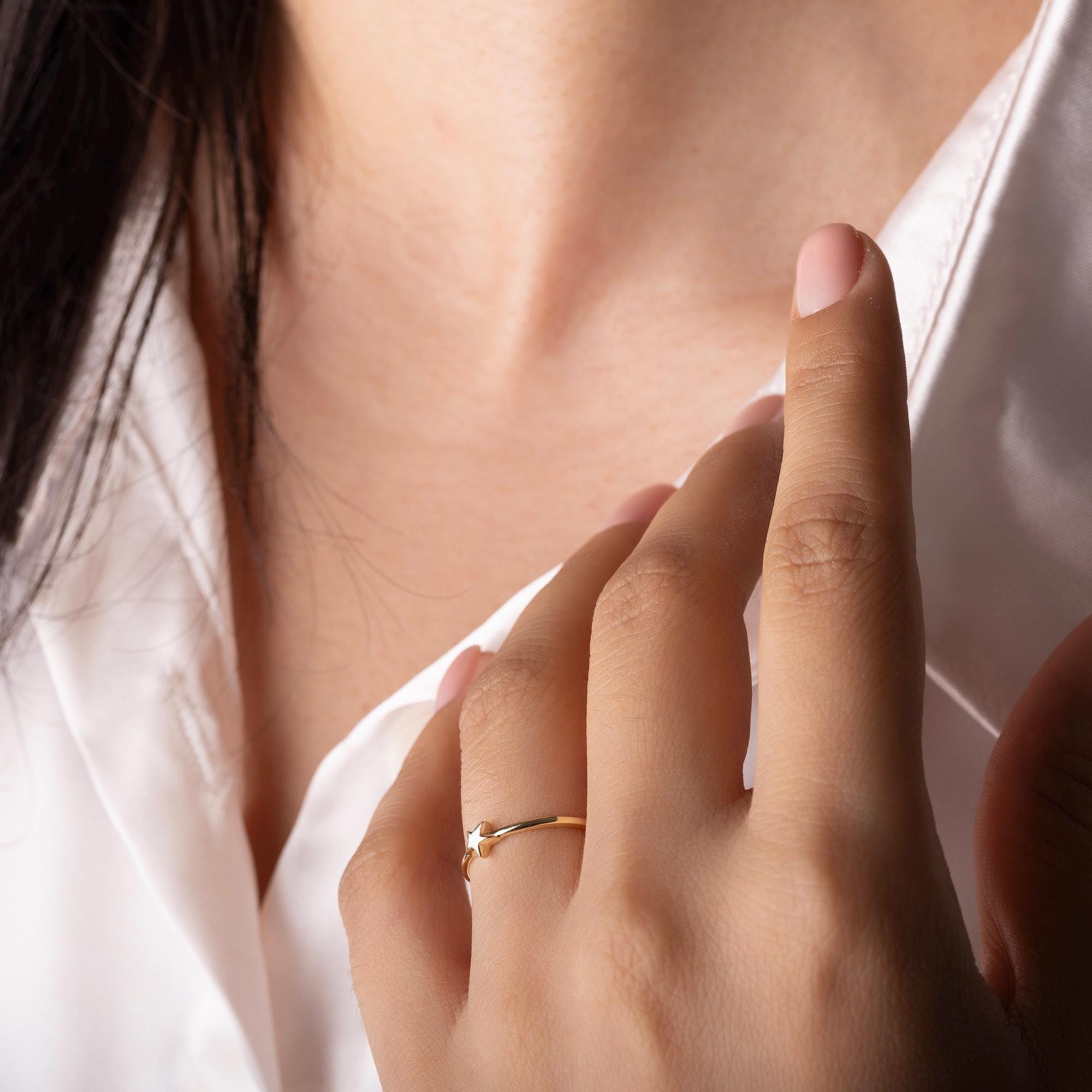 14K Solid Gold Star Ring – Dainty Celestial Band
