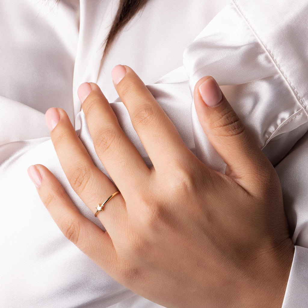 14K Solid Gold Star Ring – Dainty Celestial Band