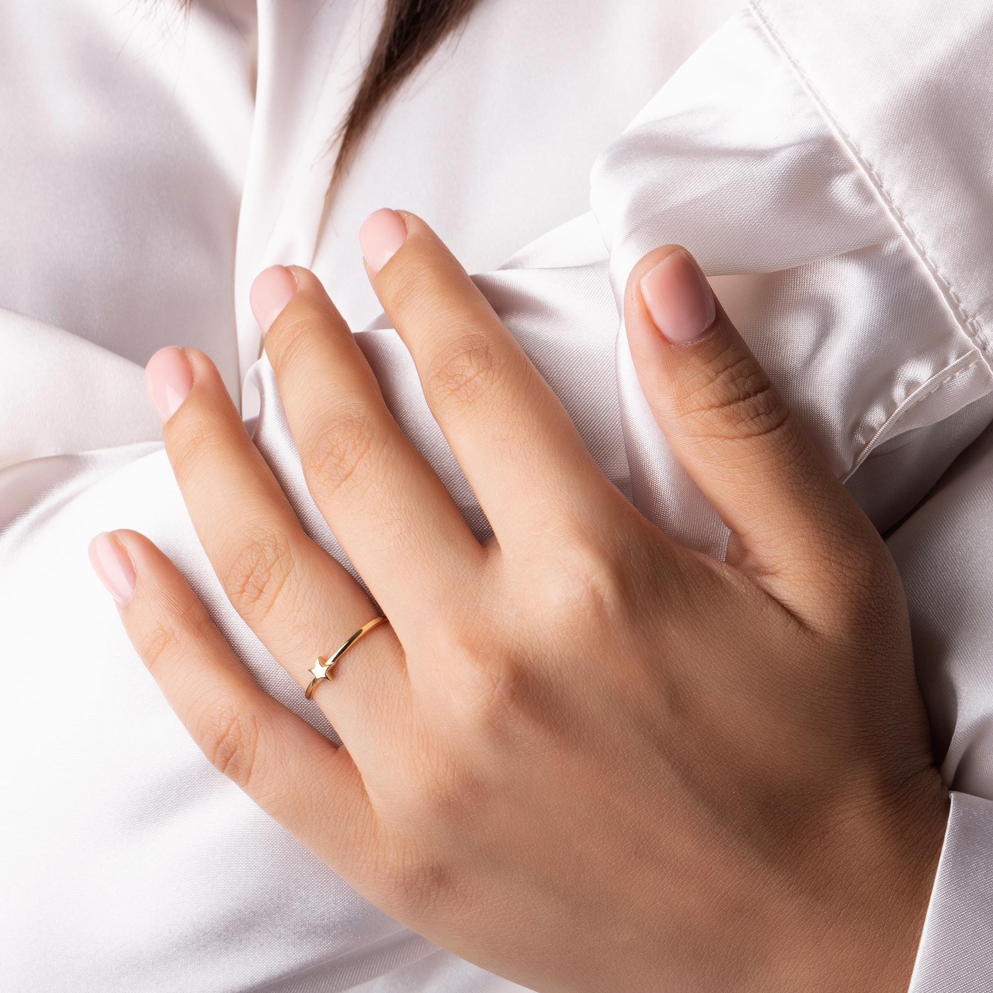 14K Solid Gold Star Ring – Dainty Celestial Band