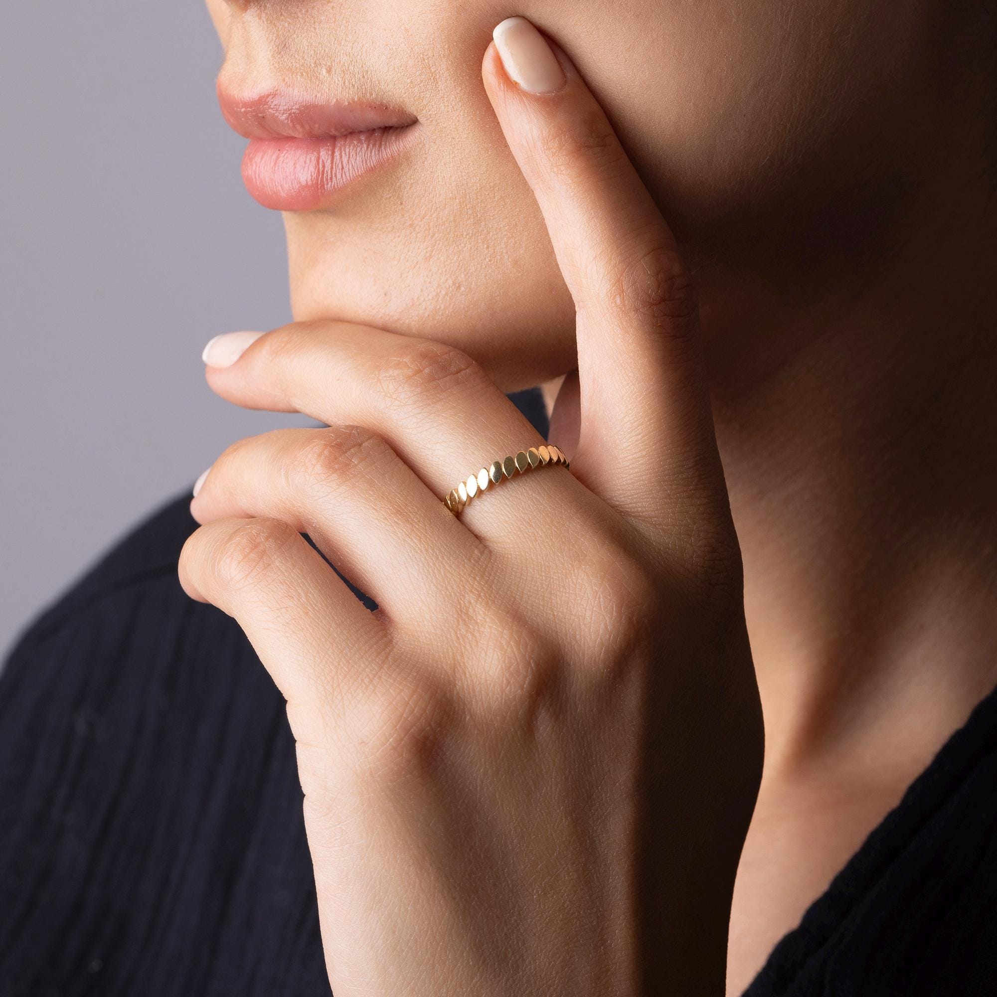 14K Solid Gold Hammered Ring – Dainty Simple Gold Ring