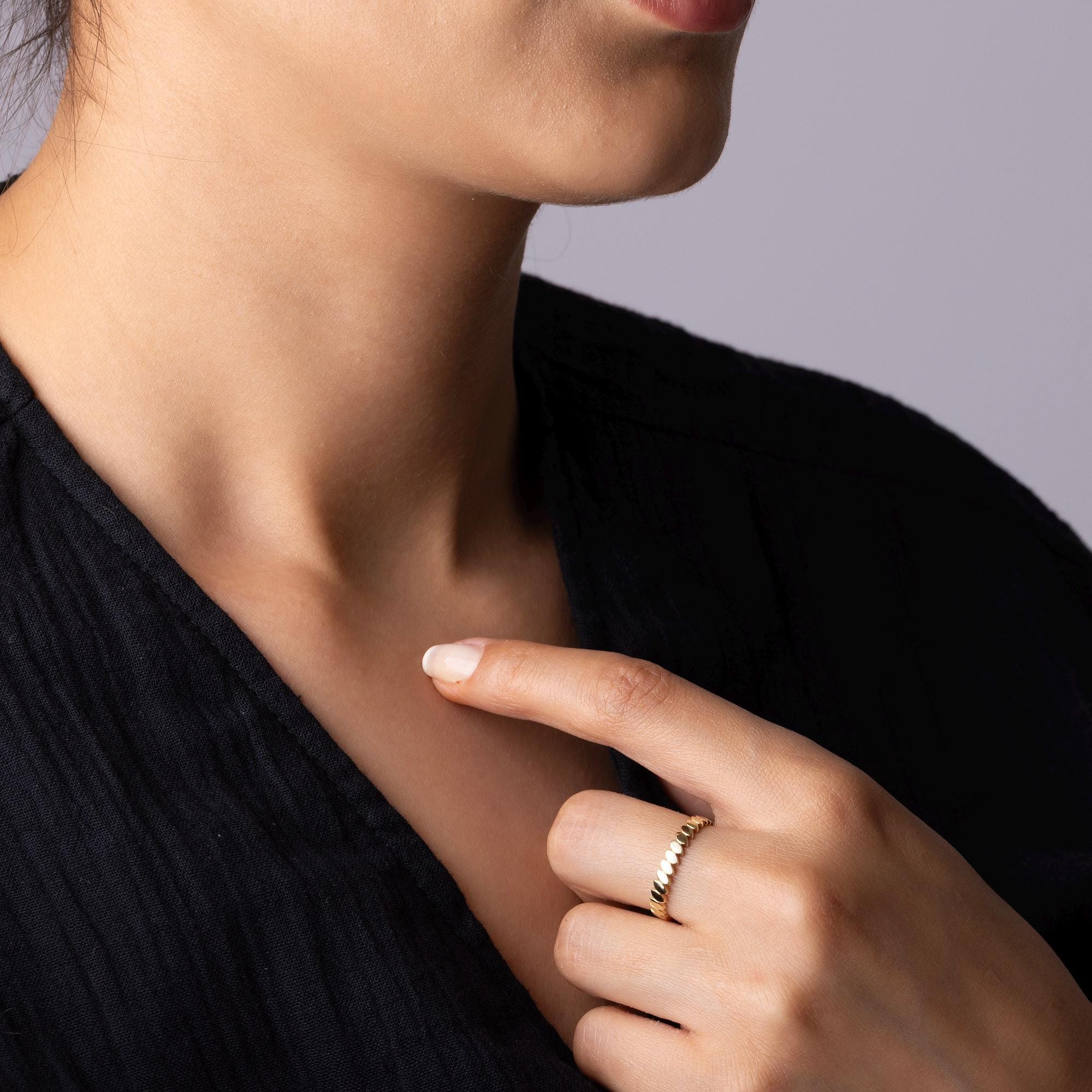 14K Solid Gold Hammered Ring – Dainty Simple Gold Ring