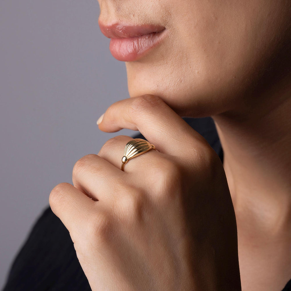 14K Solid Gold Dome Ring – 13mm Bold Statement Band