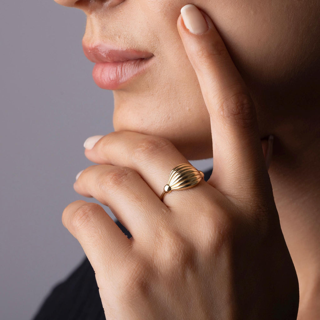 14K Solid Gold Dome Ring – 13mm Bold Statement Band