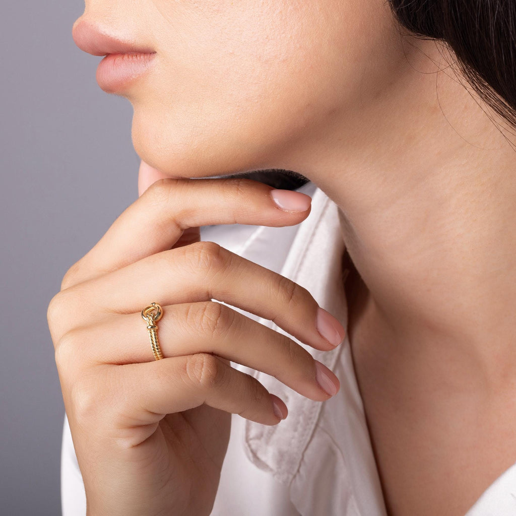 14K Solid Gold Minimalist Knot Ring – 6mm Handmade Love Knot Band