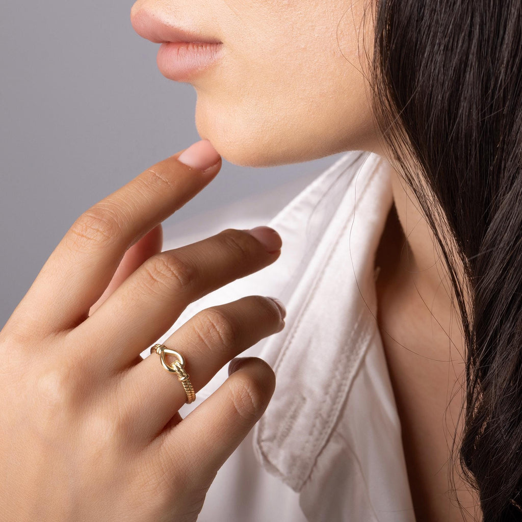 14K Solid Gold Minimalist Knot Ring – 6mm Handmade Love Knot Band