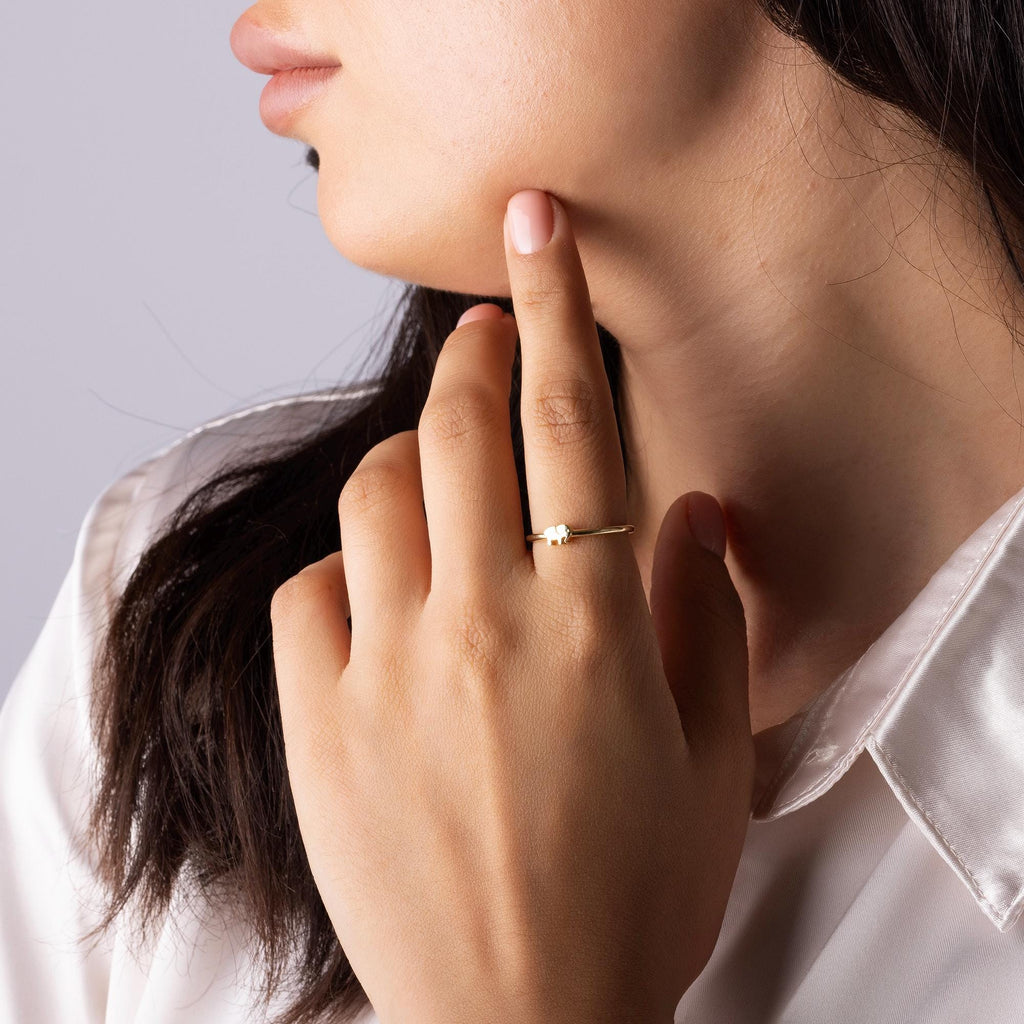 14K Solid Gold Elephant Ring – Cute Animal Ring