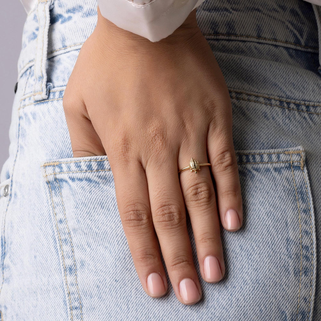14K Solid Gold Turtle Ring – 10mm Animal Design Ring
