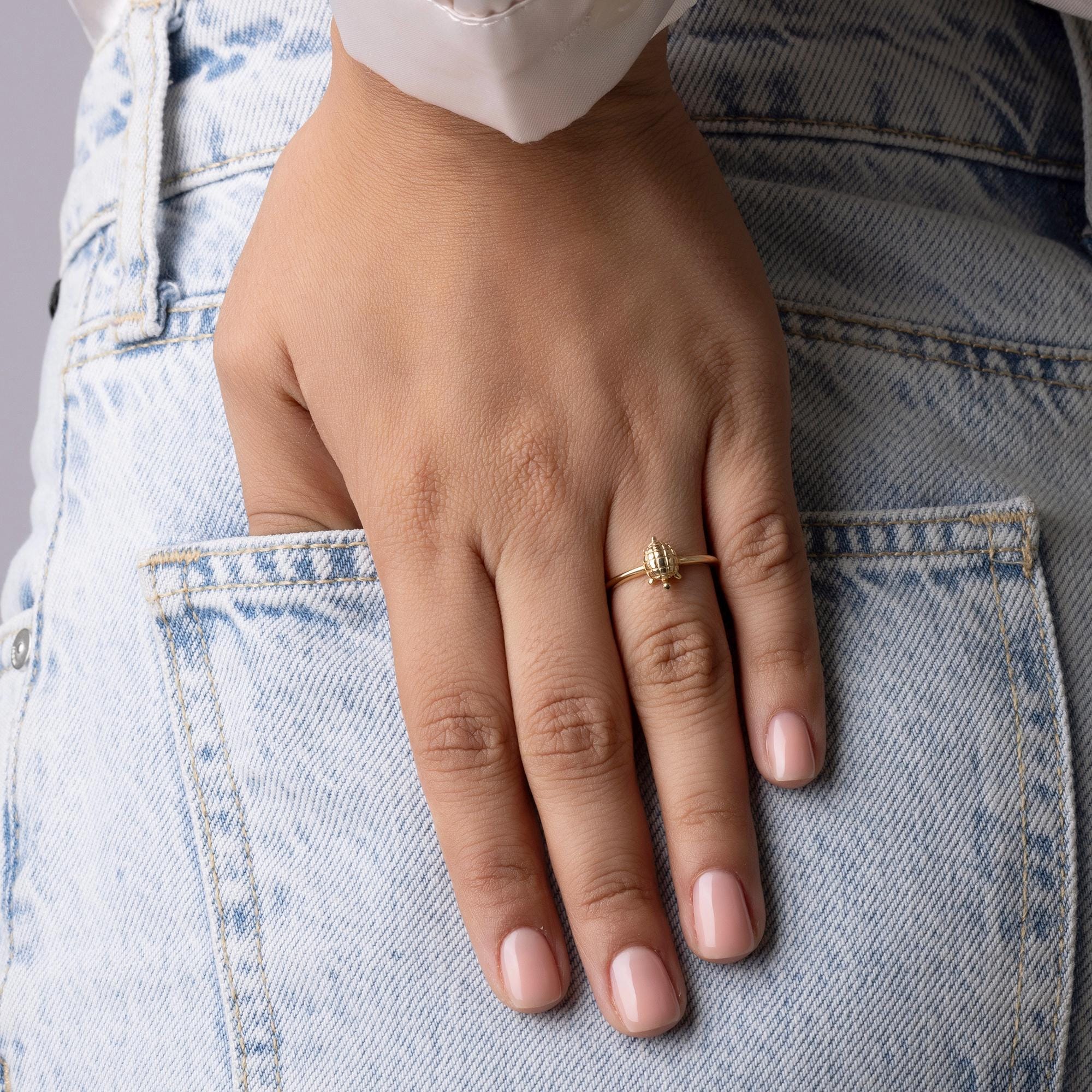 14K Solid Gold Turtle Ring – 10mm Animal Design Ring